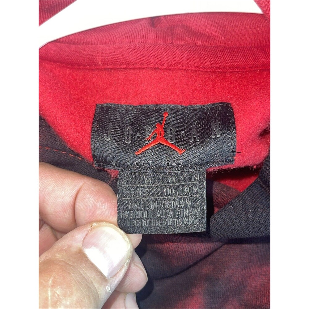 Nike Air Jordan Kids Reverse Tie Dye Pullover Hoodie Black Red Gym Sz 6 NWT - Picture 6 of 8